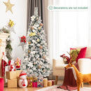 Snow Flocked Christmas Pencil Tree with Berries and Poinsettia Flowers