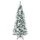 Snow Flocked Christmas Pencil Tree with Berries and Poinsettia Flowers