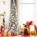 Snow Flocked Christmas Pencil Tree with Berries and Poinsettia Flowers
