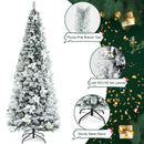Snow Flocked Christmas Pencil Tree with Berries and Poinsettia Flowers