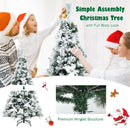Snow Flocked Christmas Pencil Tree with Berries and Poinsettia Flowers