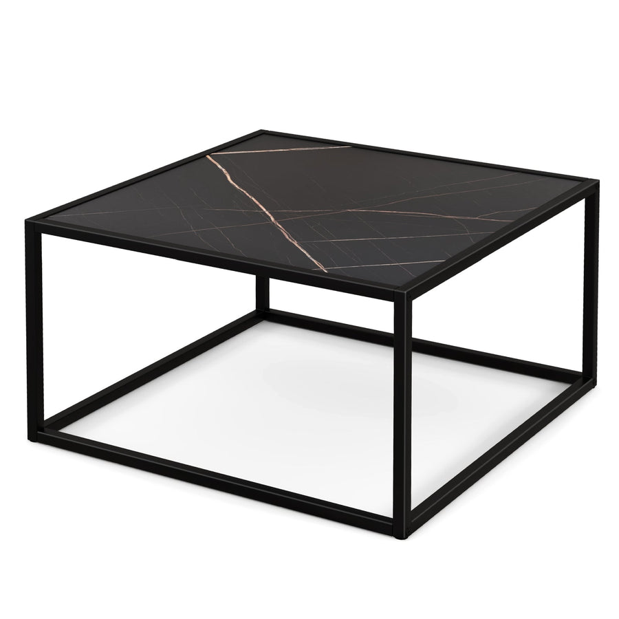 Modern Glass Square Coffee Table with Metal Frame for Living Room