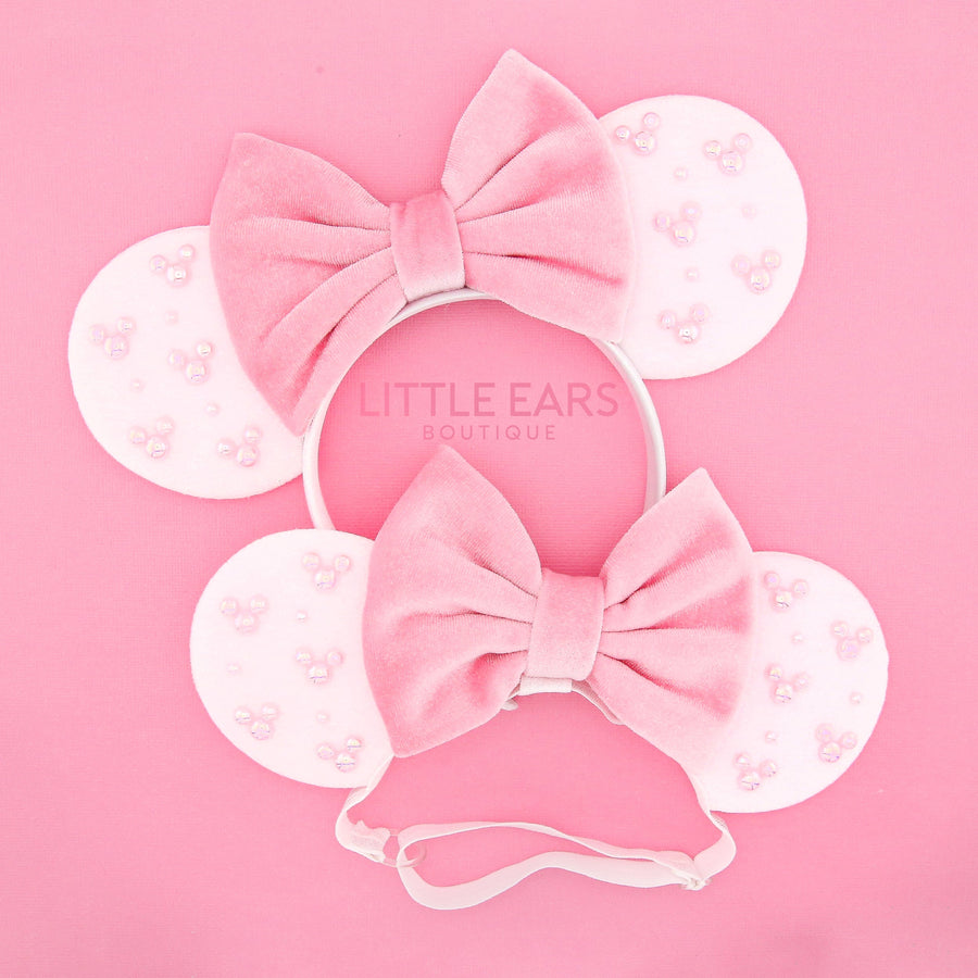 Pink & White Velvet Mommy & Me Mickey Ears