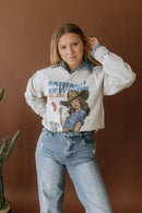 Cowgirl Killers V-Neck Raw Hem Graphic Sweatshirt