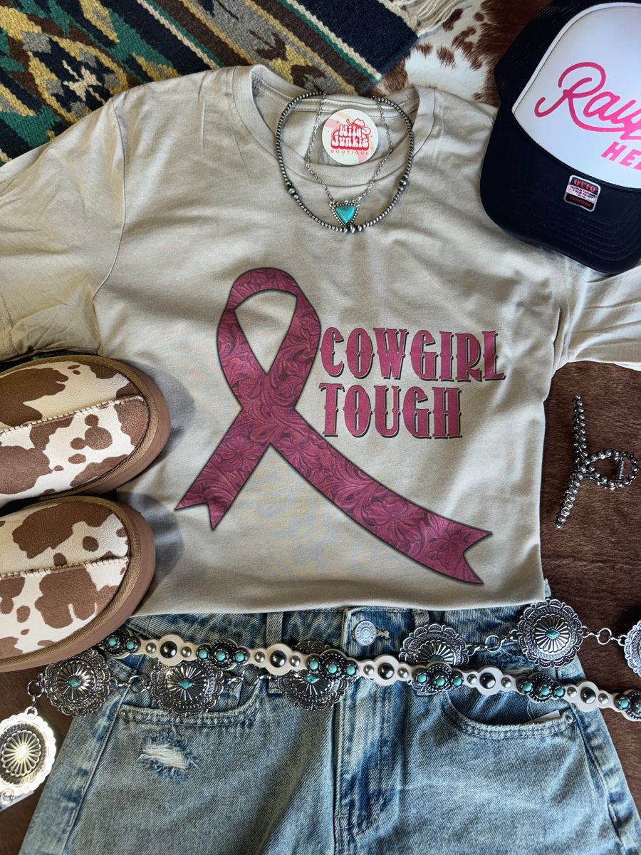 Cowgirl Tough Pink Ribbon Graphic Tee