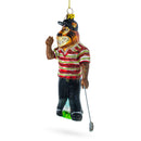 Sporty Tiger Engaged in Golf Blown Glass Christmas Ornament