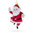 Santa Boogying in Festive Red Attire Glass Christmas Ornament
