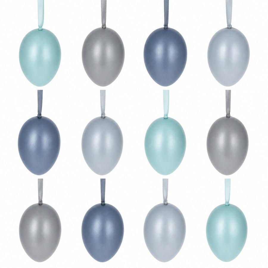 Set of 12 Pastel Blue Plastic Easter Egg Ornaments 2.35 Inches