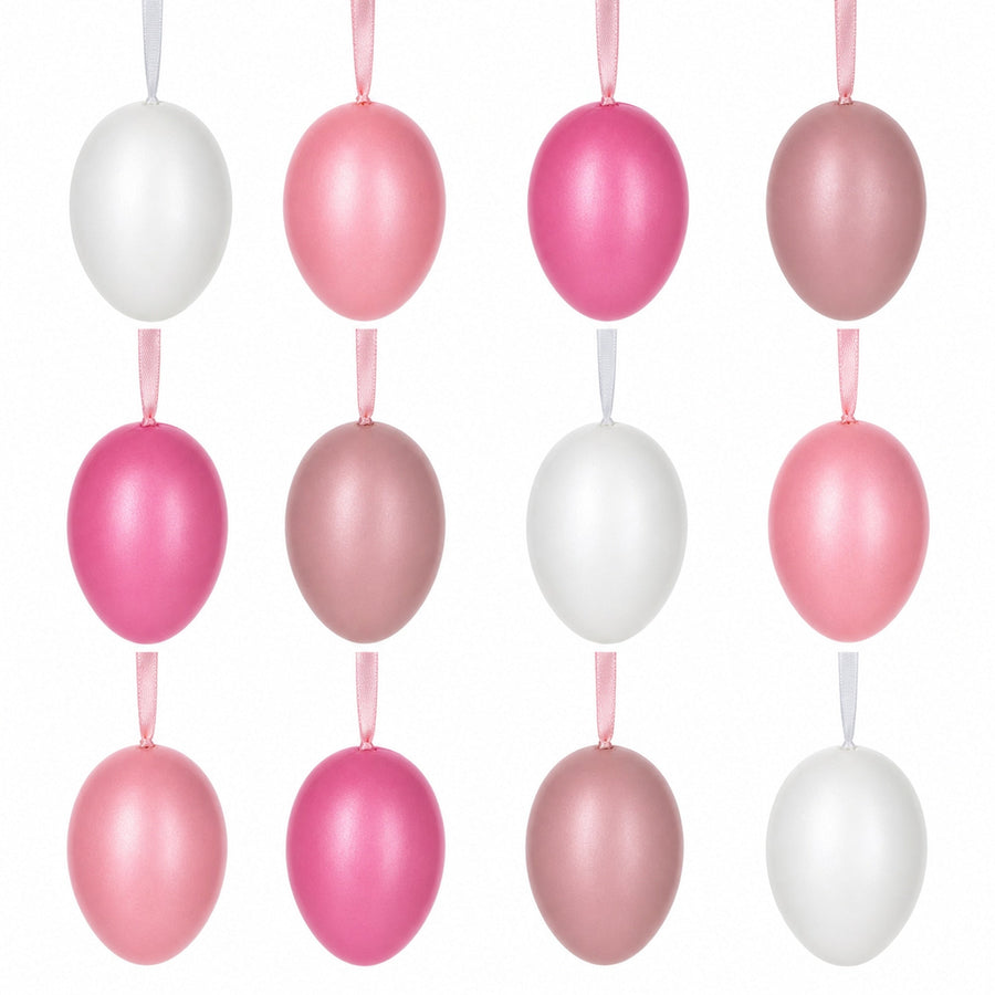 Bag of 12 Pastel Rose Plastic Easter Egg Ornaments 2.35 Inches