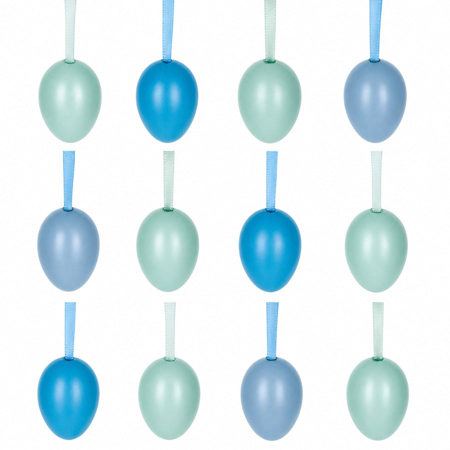Bag of 12 Miniature Pastel Blue Plastic Easter Egg Ornaments 1.5 Inches