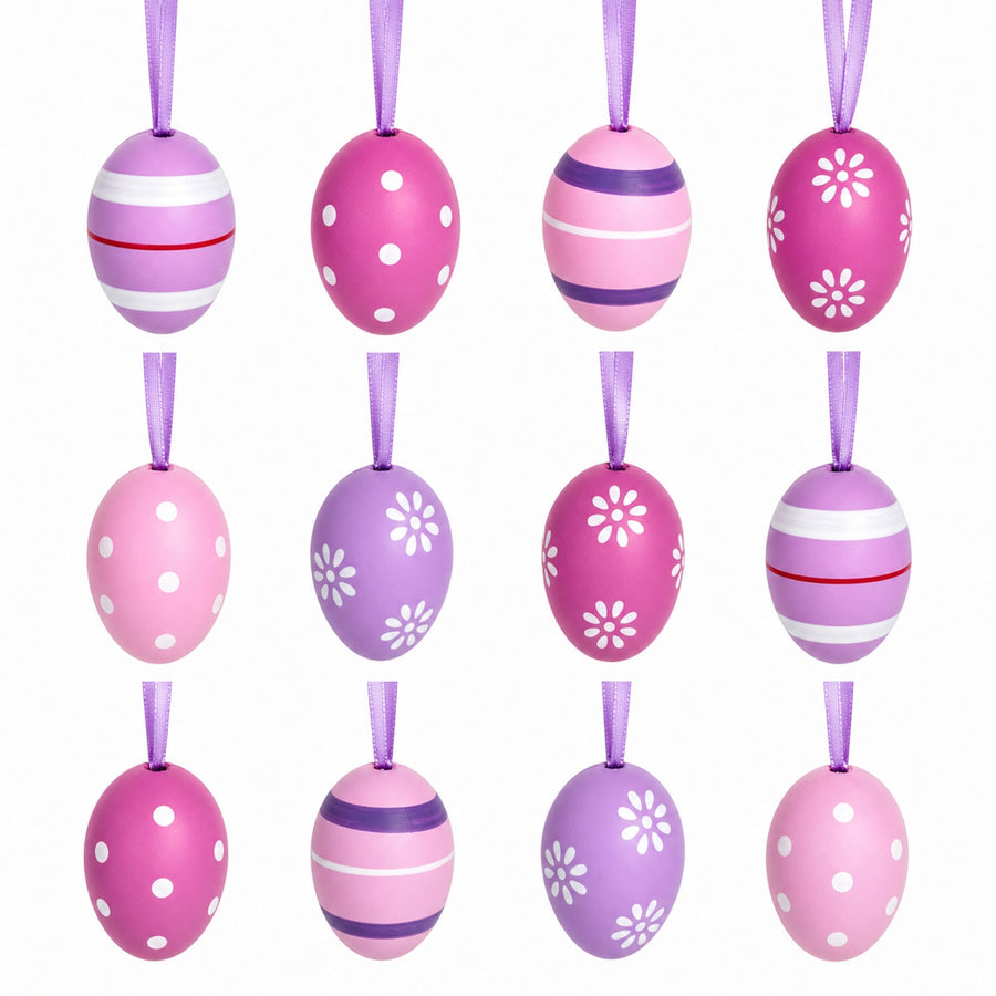 Bag of 12 Miniature Pastel Purple Plastic Easter Egg Ornaments 1.5 Inches