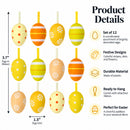 Set of 12 Miniature Pastel Yellow Polka Dot, Flowers, Stripes Plastic Easter Egg Ornaments 1.5 Inches