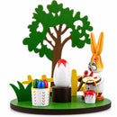 Wooden Bunny Figurine Decorating Easter Eggs Tabletop Scene 4.2 Inches Tall