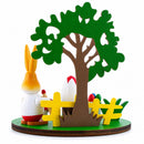 Wooden Bunny Figurine Decorating Easter Eggs Tabletop Scene 4.2 Inches Tall