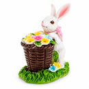Spring Bunny Figurine With Floral Basket Easter Tabletop Accent 3 Inches Tall