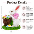 Spring Bunny Figurine With Floral Basket Easter Tabletop Accent 3 Inches Tall