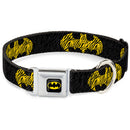 Batman Full Color Black Yellow Seatbelt Buckle Collar - Zebra Bat Signal Black/Gray/Yellow/Black