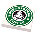 Somanybucks Coffee Sign (2x2 Tile) - B3 Customs made using LEGO parts
