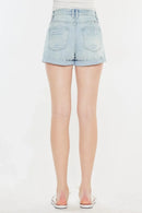 Kancan High Rise Repaired Mom Denim Shorts