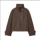 Womens Solid-Color Casual Stand-Collar Jacket With Buttons