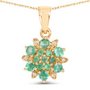 0.72 Carat Genuine Zambian Emerald and White Diamond 14K Yellow Gold Pendant