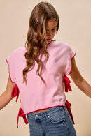 SO ME Lightweight Sweater Dolman Side Ribbon Tie Top