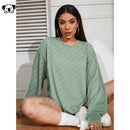 Womens Loose-Fit Solid-Color Plus-Size Long-Sleeve T-Shirt
