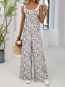 Full Size Floral Print Wide Leg Spaghetti Strap Overalls Plus Size