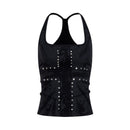 Cross-printed Studded Halter Vest Figure-hugging Sexy Sleeveless Top