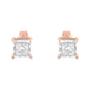 14K Rose Gold Plated Two-Tone .925 Sterling Silver 1/2 Cttw Princess-Cut Square Near Colorless Diamond Solitaire Miracle-Plate Stud Earrings (J-K Color, I2-I3 Clarity)
