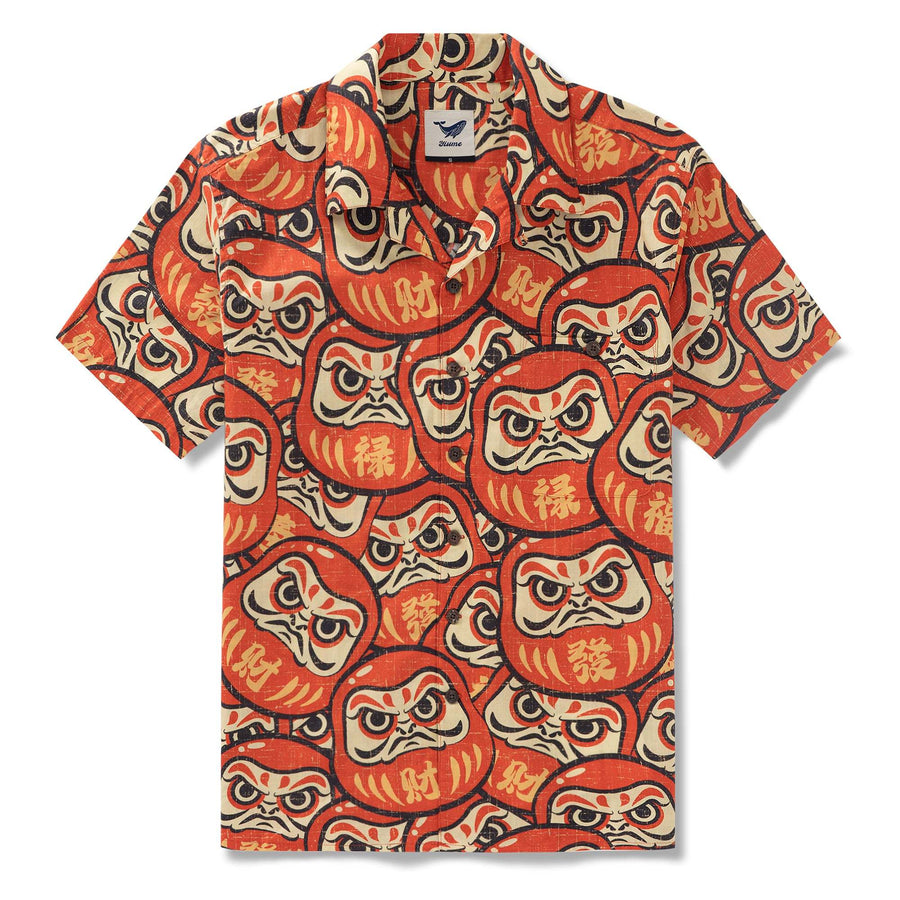 100% Cotton Hawaiian Shirt For Men Japanese Daruma Doll Camp Collar Shirt By Yakima