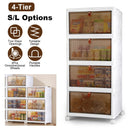 4-Tier Foldable Storage Bins with Lid Front Magnetic Door Collapsible Stackable Closet Organizer Containers with 4Pcs 360¡ Rotatable Wheels