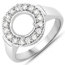 0.48 Carat Genuine White Diamond 14K White Gold Semi Mount Ring - holds 8.00mm Round Gemstone