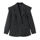 Striped Wide-shoulder Blazer For Women