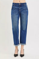 RISEN Slouchy Cropped Boyfriend Jeans with Cuffed Hem