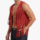 Men's Suede Sleeveless Vneck Rivet Tassel