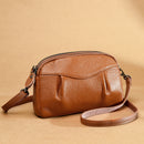 Womens Genuine Leather Solid-Color Multi-Pocket Crossbody Bag