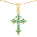 14K Yellow Gold Plated 1.05 Carat Genuine Zambian Emerald .925 Sterling Silver Pendant