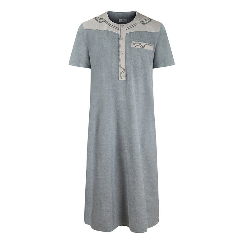 Men's Robe Pocket Contrast Color Short Sleeve