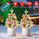 2Pcs Battery Powered Lighted Christmas Tree Urn Filler With Light Artificial Xmas Trees Light with Berries Balls LED Pathway Pine Tree IP44 Waterproof