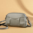 Womens Genuine Leather Solid-Color Multi-Pocket Crossbody Bag