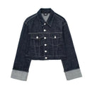 New Women's Hemming Sleeve Denim Jacket Coat Trousers