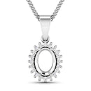 0.13 Carat Genuine White Diamond 14K White Gold Semi Mount Pendant - holds 8x6mm Oval Gemstone