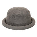 Women's Straw Yarn Curled Brim Round Crown Top Hat Leisure Basin Hat