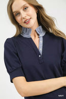 Umgee Striped Collar Popover Top