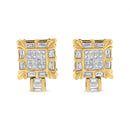14K Yellow Gold 7/8 Cttw Princess and Baguette-Cut Diamond Square Framed Huggie Hoop Omega Earrings (H-I Color, SI1-SI2 Clarity)