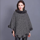 Women's Brown Mid-length Furry Ball Shawl Cape With Outerwear