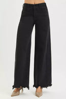 RISEN Tummy Control High Rise Palazzo Leg Frayed Hem Jeans
