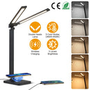 Double Head Desk Lamp with Wireless Charging USB Charging Port 5 Color 5 Brightness Eye-Caring Flexible Reading Lamp Foldable Time Setting Table Worki
