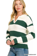 Zenana Striped Collared Sweater
